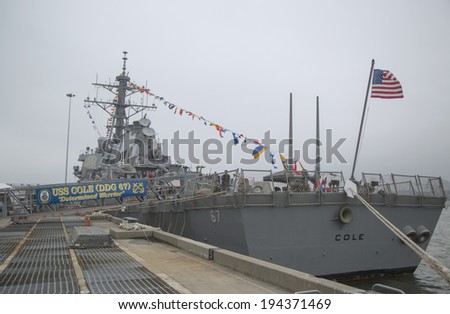 NEW YORK - MAY 22  USS Cole guided missile destroyer of the United States Navy during  Fleet Week 2014 on May 22, 2014 in New York