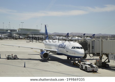 LAS VEGAS, NEVADA - MAY 12: Jet Blue Airbus A320 aircraft ready to take off on May 12, 2014 at Las Vegas airport