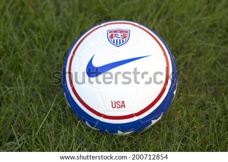 NEW YORK - JUNE 22  Team USA official soccer ball on grass in New York on June 22, 2014  Team USA plays in Group G of the 2014 FIFA World Cup, which is being held in Brazil