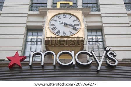 NEW YORK - APRIL 1: Sign at Macy\'s Herald Square on Broadway in Manhattan on April 1 , 2014. In 1924 Macy\'s was declared the \