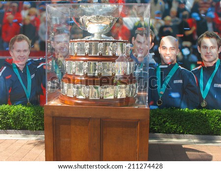 NEW YORK - AUGUST 28: Davis Cup trophy on display at Billie Jean King National Tennis Center on August 28, 2008 in New York. Team USA won Davis Cup 32 times, last time in 2007