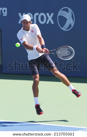 NEW YORK - AUGUST 24: Six times Grand Slam champion Novak Djokovic practices for US Open 2014 at Billie Jean King National Tennis Center on August 24 , 2014 in New York