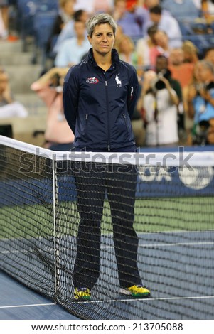NEW YORK - AUGUST 26 Chair umpire Marija Cicak before first round match between Serena Williams and Taylor Townsend  at US Open 2014 at Billie Jean King National Tennis Center on August 26, 2014 in NY