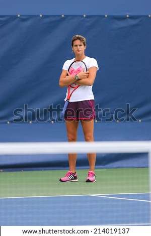 NEW YORK - AUGUST 23: Two times Grand Slam Champion and tennis coach Amelie Mauresmo for US Open 2014 at Billie Jean King National Tennis Center on August 23 , 2014 in New York