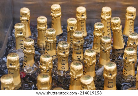 NEW YORK - AUGUST 30:Moet and Chandon champagne presented at the National Tennis Center during US Open 2014 on August 30,2014 in New York. Moet and Chandon is the official champagne of the US Open