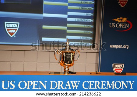 NEW YORK - AUGUST 21: US Open Men singles trophy presented at the 2014 US Open Draw Ceremony on August 21, 2014 in New York