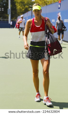 NEW YORK - AUGUST 28: Five times Grand Slam champion Maria Sharapova after  practice for US Open 2014 at Billie Jean King National Tennis Center on August 28, 2014 in New York