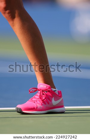 NEW YORK - AUGUST 26 Two times Grand Slam champion Petra Kvitova wears custom Nike tennis shoes during match at US Open 2014 at Billie Jean King National Tennis Center on August 26,2014 in NY