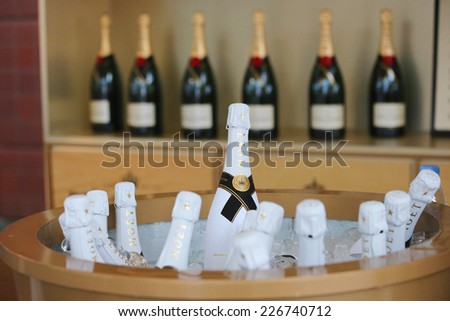NEW YORK -SEPTEMBER 1:Moet and Chandon champagne presented at the National Tennis Center during US Open 2014 on September 1,2014 in New York. Moet and Chandon is the official champagne of the US Open