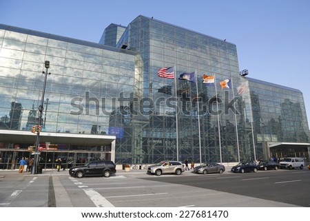 NEW YORK - OCTOBER 30: Javits Convention Center in Manhattan on October 30, 2014. The convention center has a total area space of 1,800, 000 square ft and has 840,000 square ft of total exhibit space