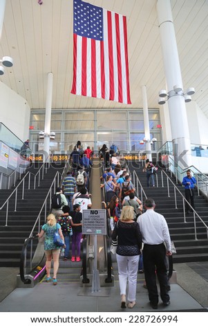 NEW YORK - JUNE 24: Inside of The Staten Island Ferry Whitehall Terminal in Manhattan on June 24, 2014