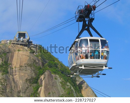 RIO DE JANEIRO, BRAZIL - OCTOBER 4: Cable Car carrying tourists from Sugar Loaf Mountain in Rio de Janeiro on October 4, 2003