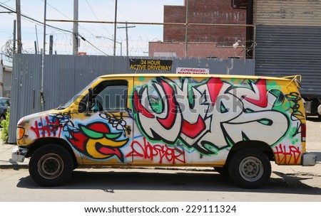 NEW YORK - JUNE 1: Van painted with graffiti at East Williamsburg in Brooklyn on June 1, 2014.