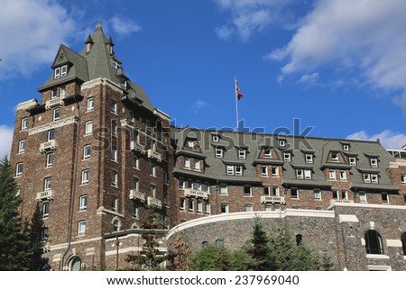 BANFF, CANADA - JULY 26: Banff Springs Hotel in the Canadian Rockies on July 26, 2014. The Banff Springs Hotel was built during the 19th century in Scottish Baronial style