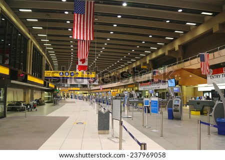 CALGARY, CANADA - JULY 26: Calgary International Airport terminal on July 26, 2014. The airport offers non-stop flights to major cities in Canada, USA, Mexico, the Caribbean, Europe and East Asia
