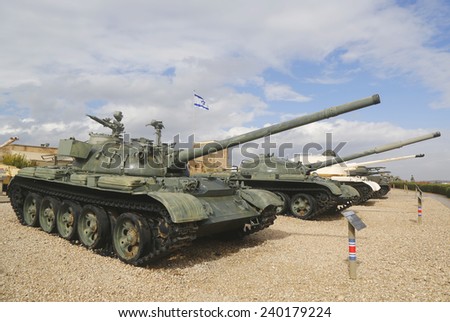 LATRUN, ISRAEL - NOVEMBER 27: Russian made tank T-55 captured during Six Day War and commissioned by IDF on display at Yad La-Shiryon Armored Corps Museum at Latrun on November 27, 2014