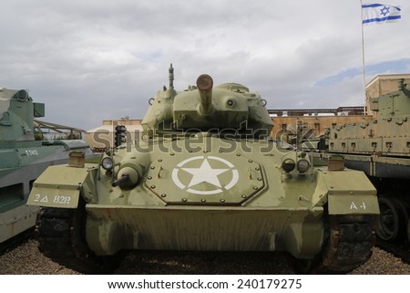 LATRUN, ISRAEL - NOVEMBER 27: American made light tank M24 Chaffee on display at Yad La-Shiryon Armored Corps Museum at Latrun on November 27, 2014