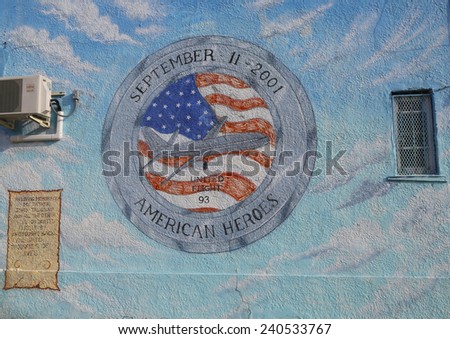 BROOKLYN, NEW YORK - DECEMBER 4: Mural in the memory of United Flight 93 in Brooklyn on December 4, 2014
