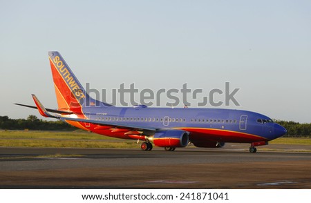 PUNTA CANA, DOMINICAN REPUBLIC - JANUARY 4: Southwest Airlines Boeing 737 taxing at Punta Cana Airport on January 4, 2015. The Dominican Republic is the most visited destination in the Caribbean