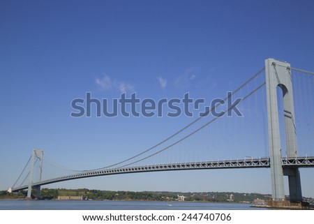 NEW YORK - MAY 25, 2014: Verrazano Bridge in New York.The Verrazano Bridge is a double-decked suspension bridge that connects the boroughs of Staten Island and Brooklyn in New York