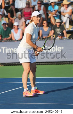 NEW YORK - SEPTEMBER 4, 2014: Grand Slam champion Martina Navratilova during  Women\'s Champions Doubles match at US Open 2014 at National Tennis Center in New York