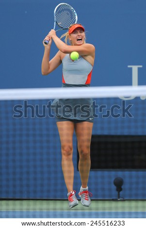 NEW YORK- AUGUST 31, 2014: Five times Grand Slam champion Mariya Sharapova during third round match at US Open 2014 against Caroline Wozniacki at Arthur Ashe stadium in New York