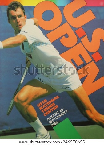 NEW YORK - AUGUST 19, 2014: US Open 1986 poster on display at the Billie Jean King National Tennis Center in New York