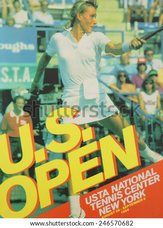 NEW YORK - AUGUST 19, 2014: US Open 1984 poster on display at the Billie Jean King National Tennis Center in New York