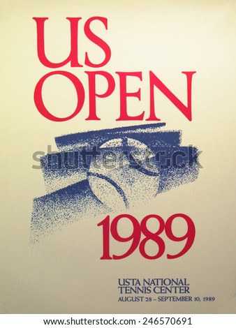 NEW YORK - AUGUST 19, 2014: US Open 1989 poster on display at the Billie Jean King National Tennis Center in New York