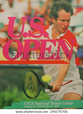 NEW YORK - AUGUST 19, 2014: US Open 1985 poster on display at the Billie Jean King National Tennis Center in New York