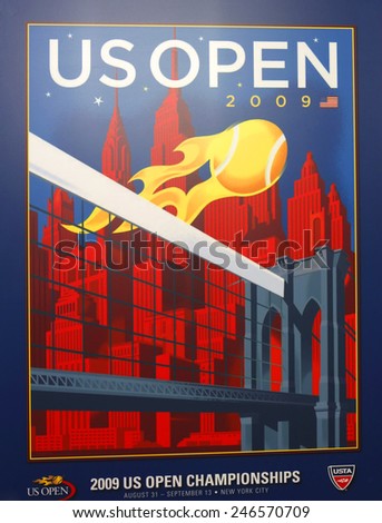 NEW YORK - AUGUST 18, 2014: US Open 2009 poster on display at the Billie Jean King National Tennis Center in New York