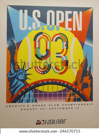 NEW YORK - AUGUST 18, 2014: US Open 1993 poster on display at the Billie Jean King National Tennis Center in New York