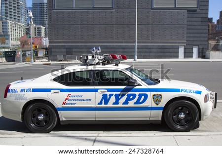 NEW YORK - APRIL 24, 2014: NYPD highway patrol car in Manhattan . The New York Police Department, established in 1845, is the largest police force in USA