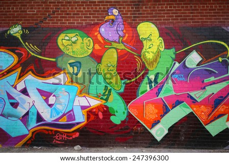 NEW YORK - DECEMBER 4, 2014: Mural art at East Williamsburg in Brooklyn. Outdoor art gallery known as the Bushwick Collective has most diverse collection of street art in Brooklyn