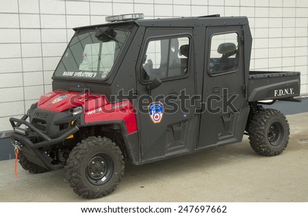 NEW YORK - MAY 22, 2014: FDNY Marine Operations ATV Utility Vehicle Polaris during Fleet Week 2014 in Staten Island.  FDNY is the largest combined Fire and EMS provider in the world