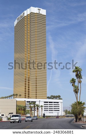 LAS VEGAS, NEVADA - MAY 9, 2014: Trump International Hotel Las Vegas on the Las Vegas Strip. Trump International Hotel Las Vegas is a luxury 64-story Las Vegas hotel overlooking the iconic Vegas Strip