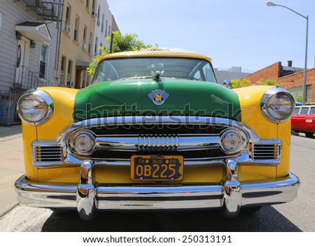 BROOKLYN, NY - JUNE 21, 2014: Checker Marathon Taxi Cab produced by the Checker Motors Corporation in 1956. The Checker remains the most famous taxi cab vehicle in the United States