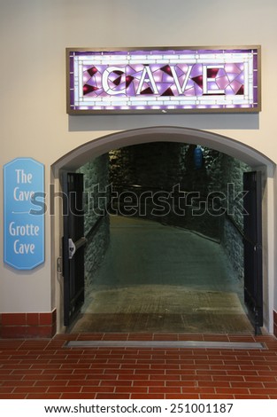 BANFF, CANADA - JULY 29, 2014: Entrance at Cave and Basin National Historical Site of Canada in the Town of Banff. It is the site of natural thermal mineral springs in Banff National Park,