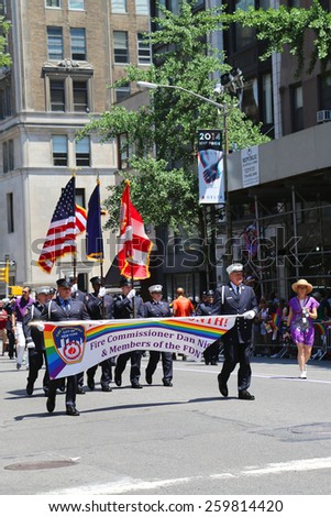 NEW YORK - June 29, 2014: The Color Guard of the Fire Department of New York during at LGBT Pride Parade in New York