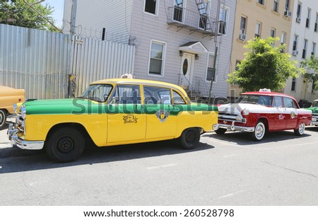 BROOKLYN, NY - JUNE 21, 2014: Checker Marathon taxi cars produced by the Checker Motors Corporation. The Checker remains the most famous taxi cab vehicle in the United States
