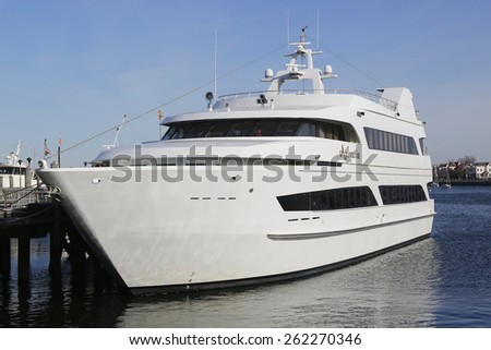 BROOKLYN, NEW YORK - MARCH 19, 2015: Luxury Atlantis Yacht Charter on Sheeprshead Bay Marina in Brooklyn