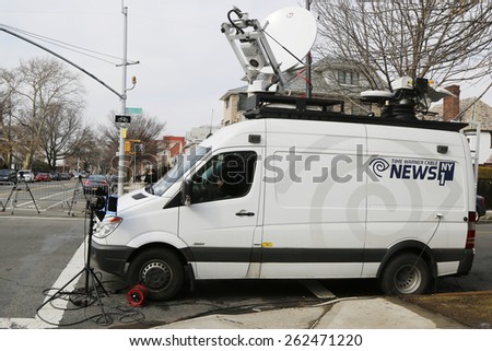 BROOKLYN, NEW YORK - MARCH 21, 2015: News 1 NY van in Brooklyn. Time Warner Cable News NY1 is an American cable news television channel that is owned by Time Warner Cable
