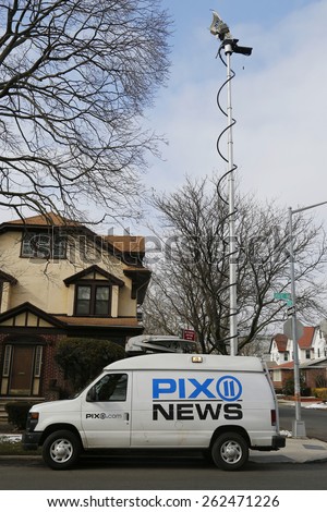 BROOKLYN, NEW YORK - MARCH 21, 2015:  PIX 11 News van in Brooklyn. WPIX channel 11, is a CW-affiliated television station located in New York City