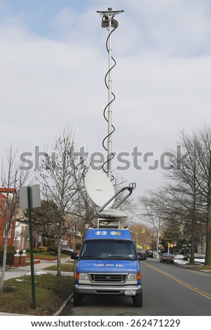 BROOKLYN, NEW YORK - MARCH 21, 2015: CBS Channel 2 HD News van in Brooklyn. WCBS-TV, channel 2, is the flagship station of the CBS Television Network, located in New York City