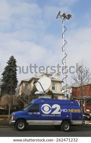 BROOKLYN, NEW YORK - MARCH 21, 2015: CBS Channel 2 HD News van in Brooklyn. WCBS-TV, channel 2, is the flagship station of the CBS Television Network, located in New York City