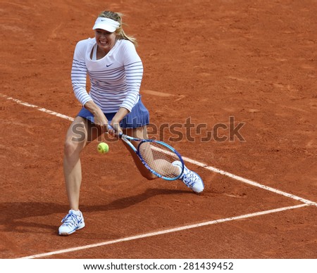 PARIS, FRANCE- MAY 25, 2015:Five times Grand Slam champion Maria Sharapova during first round match at Roland Garros 2015 in Paris, France