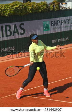 PARIS, FRANCE- MAY 24, 2015:  Nineteen times Grand Slam champion Serena Williams practices for Roland Garros 2015 in Paris, France