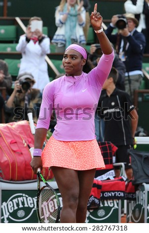 PARIS, FRANCE- MAY 30, 2015: Nineteen times Grand Slam champion Serena Willams during third round match at Roland Garros 2015 in Paris, France
