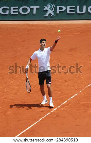 PARIS, FRANCE- MAY 30, 2015: Eight times Grand Slam champion Novak Djokovic during third round match at Roland Garros 2015 in Paris, France