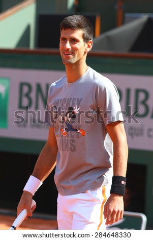 PARIS, FRANCE- MAY 23, 2015: Eight times Grand Slam champion Novak Djokovic during practice for Roland Garros 2015 in Paris, France